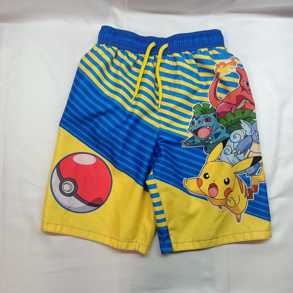 Pokemon Boys Swim Trunks Pikachu Squirtle Bulbasaur Shorts Size 8 Beach Resort